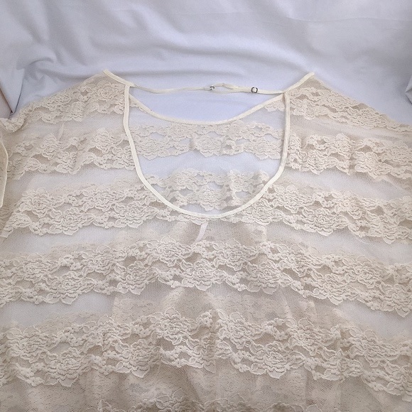 Free People Women Cream Sheer Lace Boho Tunic M - Picture 11 of 12